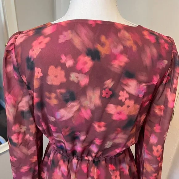 NWT BB Dakota by Steve Madden Burgundy Floral Kara Mini Dress, Size Small - Picture 13 of 16